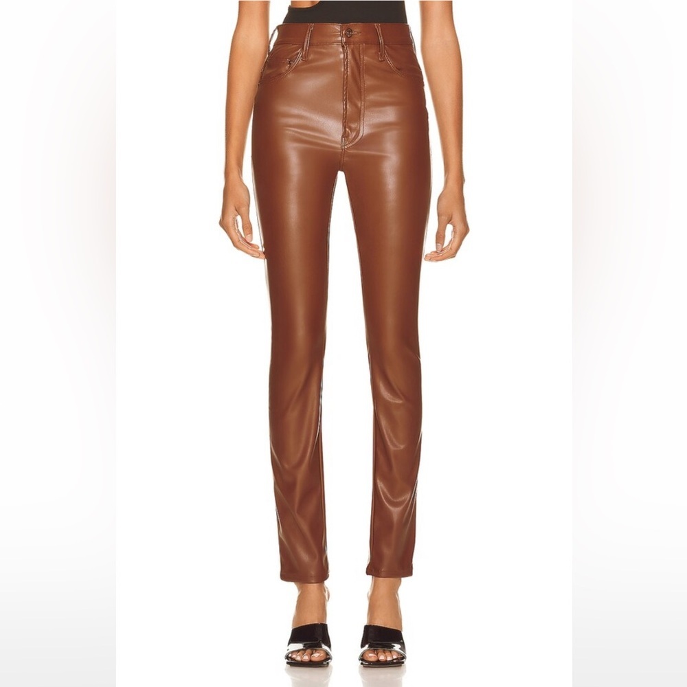 MOTHER Rail Skimp Coated Pants NWT 28 High Rise Leather Look Slim Straight - Picture 3 of 16